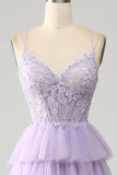 Tulle lilas à plusieurs niveaux princesse Corset robe de bal avec Appliques