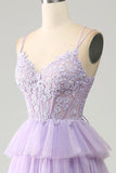 Tulle lilas à plusieurs niveaux princesse Corset robe de bal avec Appliques