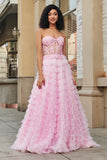 Rose A-ligne bustier à plusieurs niveaux long Corset robe de bal avec dentelle