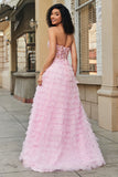 Rose A-ligne bustier à plusieurs niveaux long Corset robe de bal avec dentelle