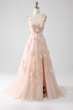 Blush A-ligne Spaghetti Bretelles Robe de bal longue avec Appliques