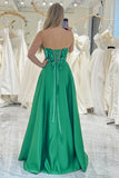 Sparkly Dark Green A Line Sweetheart Long Mirror Prom Dress