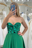 Sparkly Dark Green A Line Sweetheart Long Mirror Prom Dress
