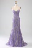 Robe longue de bal lilas sirène scintillante