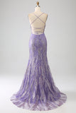Robe longue de bal lilas sirène scintillante