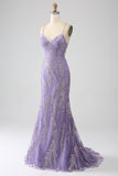 Robe longue de bal lilas sirène scintillante