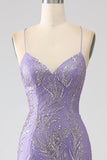 Robe longue de bal lilas sirène scintillante