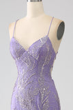 Robe longue de bal lilas sirène scintillante
