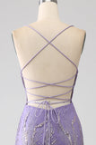 Robe longue de bal lilas sirène scintillante