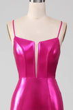 Robe de bal simple sirène rose vif scintillant avec fente