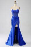 Sirène bustier bleu Royal Corset robe de bal avec perles