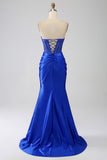 Sirène bustier bleu Royal Corset robe de bal avec perles