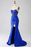 Sirène bustier bleu Royal Corset robe de bal avec perles