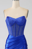 Sirène bustier bleu Royal Corset robe de bal avec perles