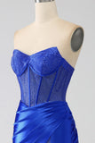 Sirène bustier bleu Royal Corset robe de bal avec perles