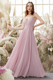 Blush Spaghetti Straps Robe de demoiselle d’honneur en mousseline de soie
