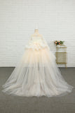 Abricot Haute-basse Fleur Fille Robe avec Nœud