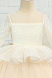 Abricot Haute-basse Fleur Fille Robe avec Nœud