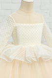 Abricot Haute-basse Fleur Fille Robe avec Nœud