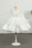 Paillettes Ivoire Fleur Fille Robe avec Nœud