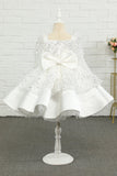 Paillettes Ivoire Fleur Fille Robe avec Nœud