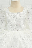 Paillettes Ivoire Fleur Fille Robe avec Nœud