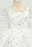 Paillettes Ivoire Fleur Fille Robe avec Nœud