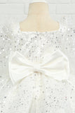 Paillettes Ivoire Fleur Fille Robe avec Nœud