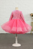 Fuchsia Tulle Paillettes Fleur Fille Robe