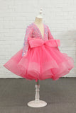 Fuchsia Tulle Paillettes Fleur Fille Robe
