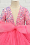 Fuchsia Tulle Paillettes Fleur Fille Robe