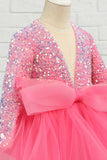 Fuchsia Tulle Paillettes Fleur Fille Robe