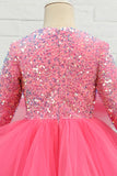 Fuchsia Tulle Paillettes Fleur Fille Robe