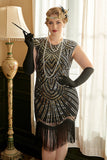 Golden Sequins 1920s Grande taille Robe avec franges