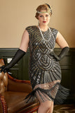 Golden Sequins 1920s Grande taille Robe avec franges