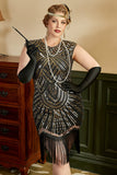 Golden Sequins 1920s Grande taille Robe avec franges