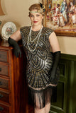 Golden Sequins 1920s Grande taille Robe avec franges