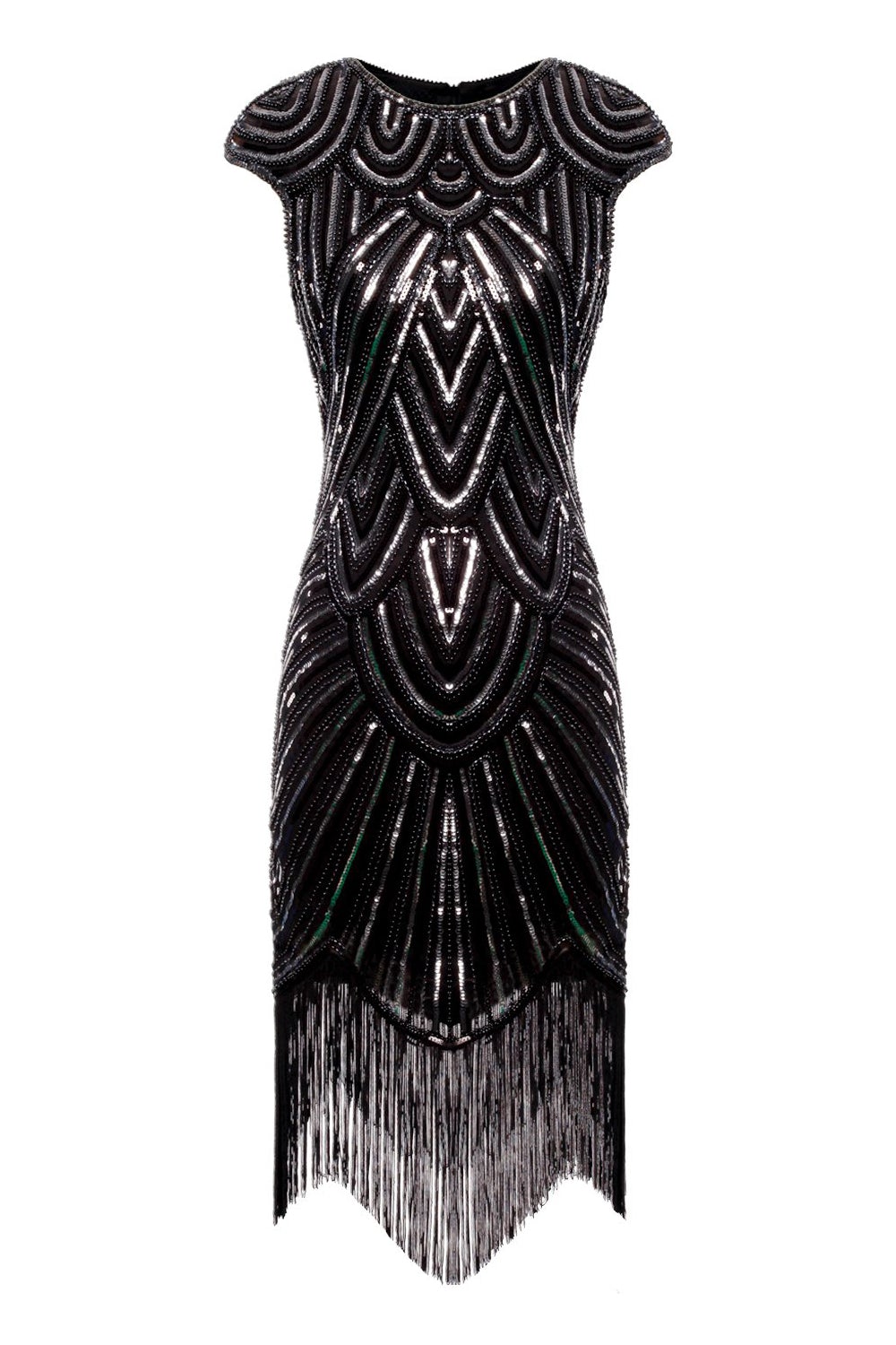 Robe noire Gatsby Glitter Fringe des années 20