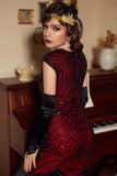 Robe à paillettes rouge Gatsby Glitter Fringe des années 1920