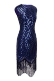 Col Rond Royal Blue Sequins Robe des années 20