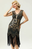 Robe à paillettes noires et dorées des années 20