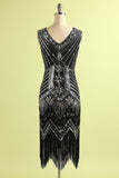 Robe à paillettes noire et rouge des années 20