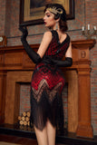 Robe à paillettes noire et rouge des années 20