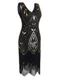Green Sequins Glitter Fringe Robe des années 20