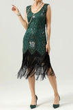 Paillettes noires Glitter Fringe Robe des années 20