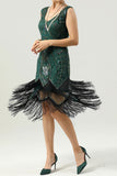 Paillettes noires Glitter Fringe Robe des années 20