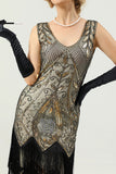 Paillettes noires Glitter Fringe Robe des années 20