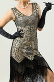Paillettes noires Glitter Fringe Robe des années 20