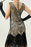 Paillettes noires Glitter Fringe Robe des années 20