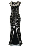Robe sirène noire et rose des années 20 à paillettes